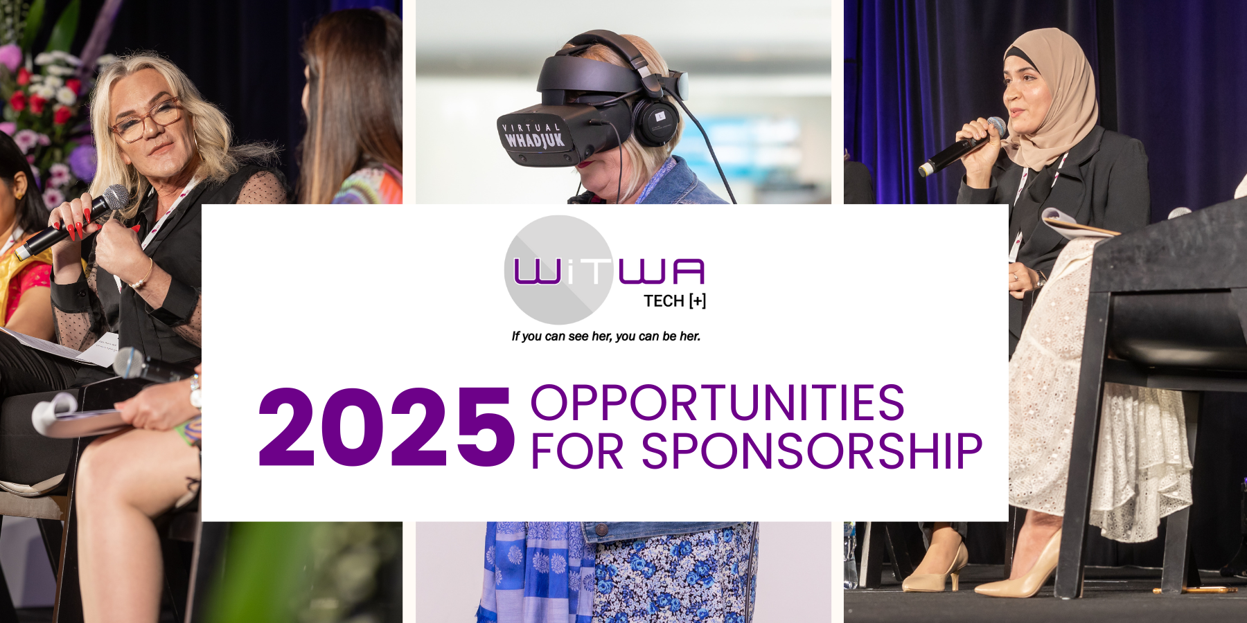 Photo of three speakers at previous WiTWA Tech + Conference